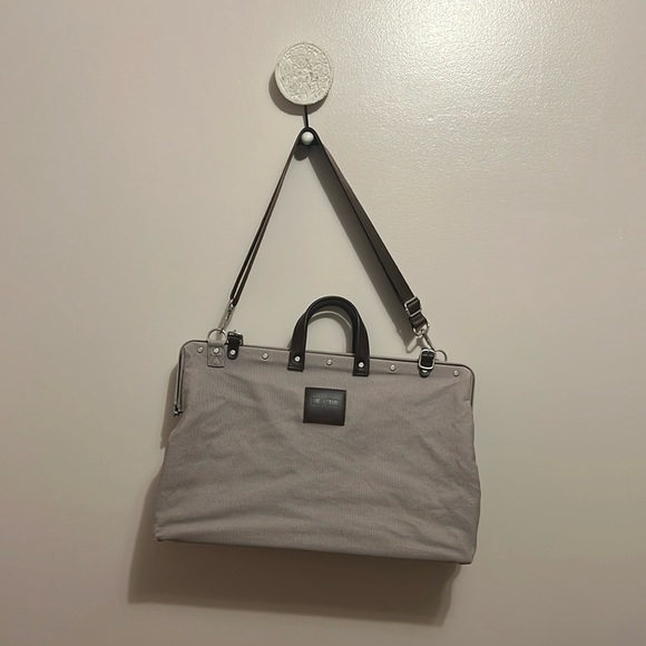 Line of Trade Handbags - Minimalist Gray and Brown Weekender travel bag